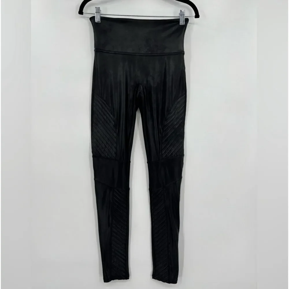 EUC SPANX BLACK MOTO FAUX LEATHER LEGGINGS SIZE LARGE